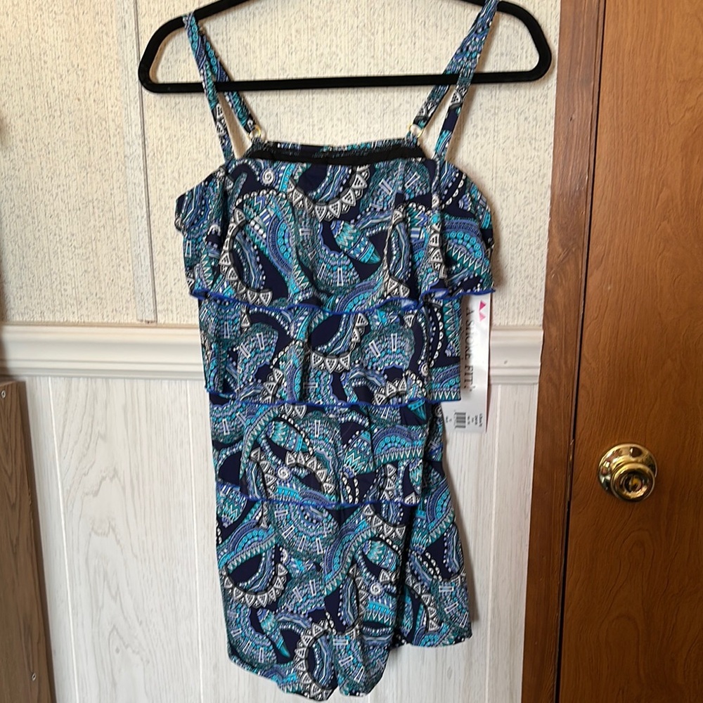 Blue and White Patterned One Piece Boy Short Swimsuit